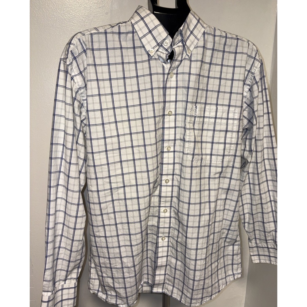 Wrangler George Straight Shirt Mens M Blue Cowboy Cut Western Button Down